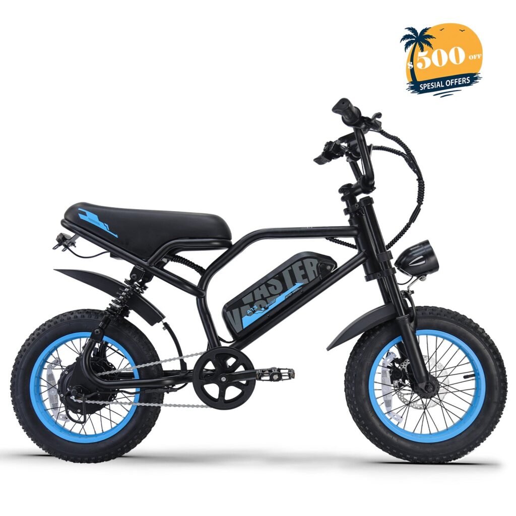 Electric Bike for Teenager 20 mph Ebike 20-45 Miles PAS Range, 460Wh Larger Battery, 16” Fat Tire | A13 Blue