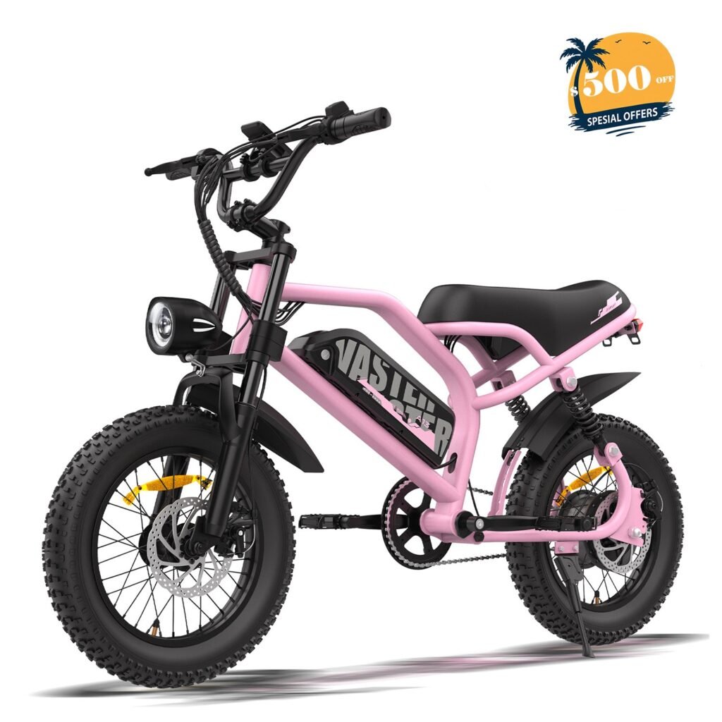 Electric Bike for Teenager 20 mph Ebike ,16” Fat Tire Electric Bike, 20-45 Miles PAS Range, 36V12.8 Ah, 460Wh Larger Battery | A13 Pink