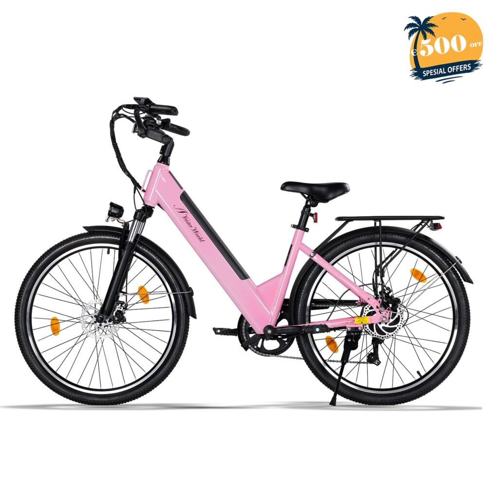 AVDLBIKE A32 Pink 26″ City Electric Bike for Women – 250W, Shimano 7-Speed, 40–60 km